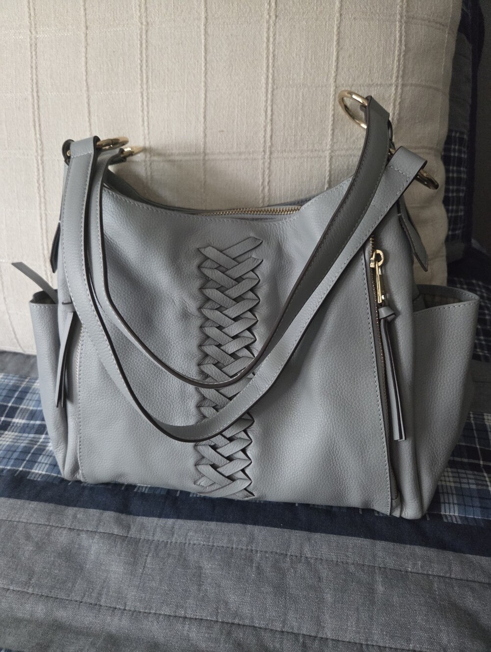 Women's Baby Blue Woven Detail Shoulder Bag